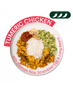 Turmeric Chicken with Coconut Basmati Rice, Scrambled Eggs and Long Beans - REG