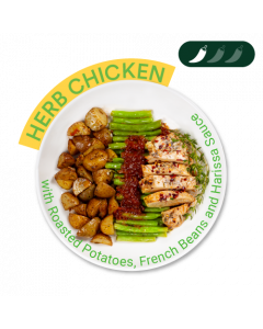 Herb Chicken with Roasted Potatoes, French Beans and Harissa Sauce - REG