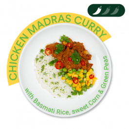 Chicken Madras Curry with Basmati Rice, Sweet Corn & Green Peas