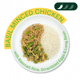 Basil Minced Chicken with Coconut Basmati Rice, Scrambled Eggs and Long Beans - REG